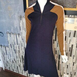 LACOSTE Cream Black Brown Long Sleeve Cozy Warm Midi Sweater Dress Size S/38 092